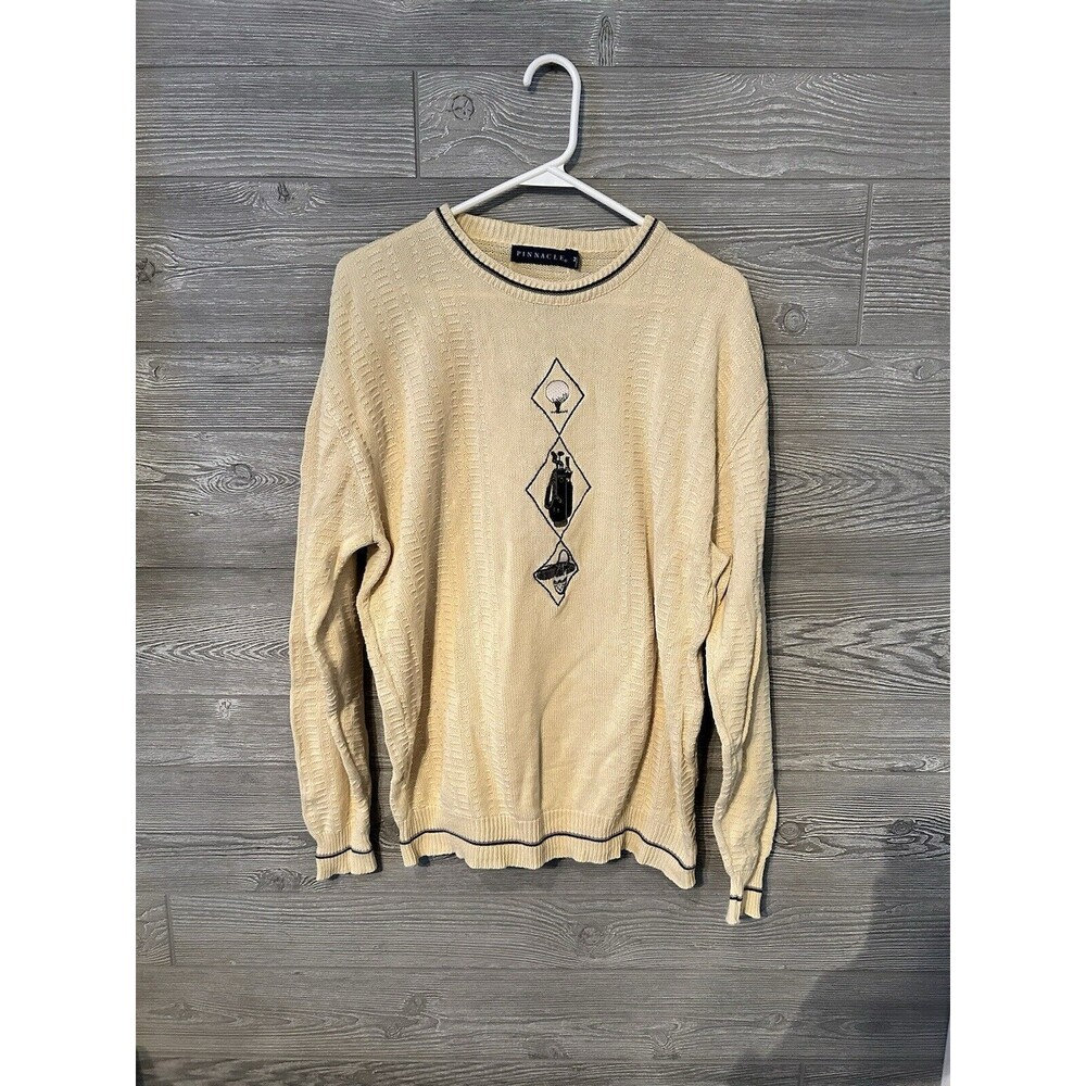 PINNACLE Yellow Crewneck Long Sleeve Cotton Sweater Men M ~Made in‎ USA~ VTG